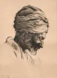 French, head and shoulders study in profile of a North African figure by François de Hérain, etching, sold Mar 2021