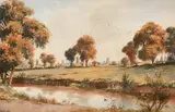 British, Swans in a river with church spires in the distance by Harry Frier, watercolour, sold Mar 2021