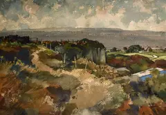 British, A rocky landscape by Harry Rutherford, watercolour, sold Mar 2021