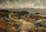 British, A rocky landscape by Harry Rutherford, watercolour, sold Mar 2021
