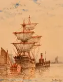 British, A Pair of maritime scenes of harboured ships by F.J. Aldridge, watercolour, offered Mar 2021
