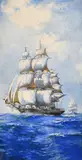 British, Clipper ships at full sail on the open ocean by Noel Leaver, watercolour, sold Mar 2021