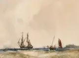 British, A marine scene with ships at full sail on choppy waters by F. H. Mason, watercolour, sold Mar 2021