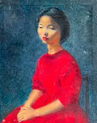 Portrait of Misako by Clara Klinghoffer, 1962, oil on canvas, sold Jul 2022