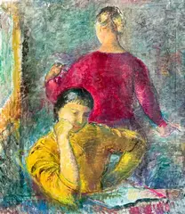 Two Girls in New York (Bunny Desser and Friend) by Clara Klinghoffer, oil on canvas, sold Jul 2022