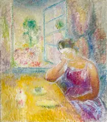 Leah at an Open Window by Clara Klinghoffer, oil on canvas, sold Jul 2022