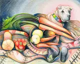 Lotus and Vegetables by Lowell Nesbitt, 1980, pastel and colored pencil on Bainbridge illustration board, sold Jul 2022