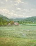 Pastoral Scene by Hyun Bo Yoo, oil on canvas (unstretched), sold Jul 2022