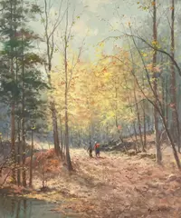 Fall Path by Hyun Bo Yoo, oil on canvas (unstretched), sold Jul 2022