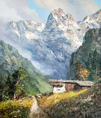 Alpine Path by Herbert August Uerpmann, oil on canvas (unstretched), sold Jul 2022