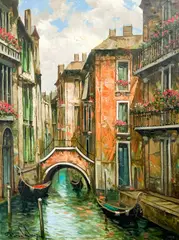 Venice Canal by Pierre Latour, oil on canvas (unstretched), sold Jul 2022