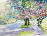 Park in Springtime by Charles Zhan, oil on canvas (unstretched), sold Jul 2022
