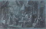 Scène d’histoire ancienne by François-Alexandre Verdier, Lavis gris sur traits de crayon noir, rehauts de gouache blanche sur papier bleu, sold Mar 2023