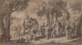 Scène de la vie d’Alexandre by François-Alexandre Verdier, Lavis brun sur traits de crayon noir et rehauts de craie blanche sur papier chamois, sold Mar 2023