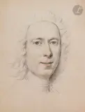 Autoportrait, étude de tête by Charles-Antoine Coypel, Pierre noire et sanguine sur papier beige, sold Mar 2023