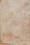 Apollon musicien by Michel-François Dandré-Bardon, Sanguine, lavis brun, lavis de sanguine et rehauts de gouache blanche, sold Mar 2023