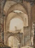 Vue présumée des thermes de Caracalla by Jean-François Blondel, Aquarelle, plume et encre brune, sold Mar 2023