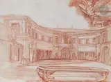 La Cour d’entrée de la Villa Giulia ; Deux études d’un tombeau à décor de sphinges by Jean-Robert Ango, Sanguine, sold Mar 2023