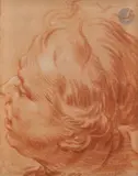 Étude de tête de profil gauche by Jan Garemyn, Sanguine, estompe et rehauts de craie blanche sur papier beige, sold Mar 2023
