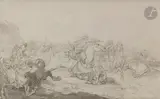 Choc de cavalerie by Philibert-Benoît de La Rue, Lavis gris sur traits de crayon noir, sold Mar 2023