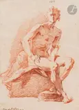 Académie d’homme assis by Boucher de Villiers, Sanguine, sold Mar 2023
