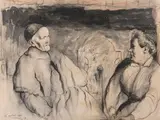 La Confession, la mère et la fille saint Jean-Pied-de-Port by Charles Milcendeau, Plume et encre noire, lavis gris et sanguine, sold Mar 2023