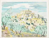 Vue du village de Gordes depuis l'oliveraie by Yves Brayer, Lithographie en couleur, sold Oct 2022