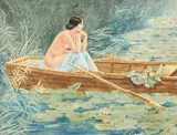 Femme pensive dans une barque by Jules Gayet, Aquarelle signée en bas à droite, sold Oct 2022