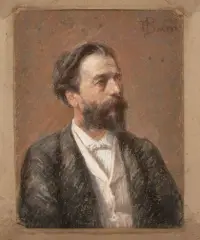 le flutiste assis, devant le canapé rayé by Ferdinand Bassot, Huile sur trait de crayon, sur panneau, sold Oct 2026
