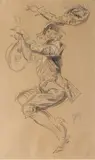 Arlequin musicien by Jules Chéret, Crayon et gouache blanche, sold Jul 2020
