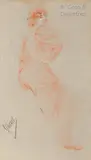 La femme sur la hanche by Jules Chéret, Sanguine signée en bas à gauche, sold Jul 2020