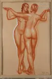 Nus dansants by Charley Garry, Sanguine et gouache blanche, sold Jul 2020