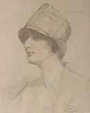 Le femme au chapeau by Marie-Augustin Zwiller, Crayon sur papier, sold Jul 2020