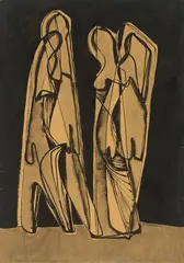 Nr. 1. Elegische Gruppierung by Hans Uhlmann, 1948, Tusche auf Papier, sold Aug 2021