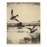 Two Black Ducks by Frank Weston Benson, Etching and drypoint, sold Mar 2023