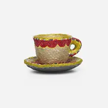 Cup and Saucer by Liza Lou, 1999, glass beads, mixed media, sold Jan 2026