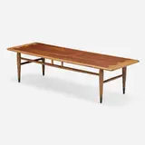 Acclaim coffee table by Andre Bus, 1958, walnut, lacquered walnut, sold Aug 2022