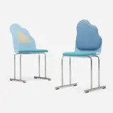 Cloud chairs, pair by Yrjö Kukkapuro, 1984, lacquered wood, chrome-plated steel, upholstery, sold Aug 2022