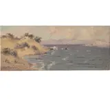 Coastal Scene by Annie Harmon, oil on cigar box top, sold Jul 2025
