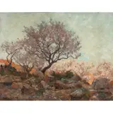 Untitled (Flowering Tree) by Bruce Nelson, oil on panel, sold Jul 2025