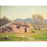 Untitled Sketch (Country Barn) by Sam Hyde Harris, oil on canvas affixed to board, sold Jul 2025