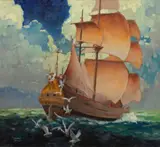 Ship at Sea by Frederic Grant, oil on canvas, sold Jul 2025