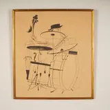 Original Lithograph on Paper by The Jazz Drummer, A dynamic and delightfully minimalist lithograph on paper, sold Aug 2025