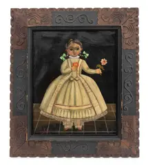 Portrait of a Girl Holding a Peach and Flower by Agapito Labios, Oil on Panel, sold Aug 2026