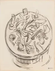 Still Life Scene of a Waste Bin by Manfred Schwartz, Charcoal on Paper, sold Aug 2026