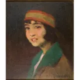 Untitled (Young Women with Headbands) by Douglas Volk, oil on canvas (laid down on cardboard), sold Jul 2025