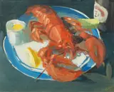 Still Life with Lobster by Brian Blood, gouache, sold Jul 2025