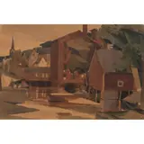 Untitled (Village Scene) by George Booth Root Post, watercolor on paper, sold Jul 2025