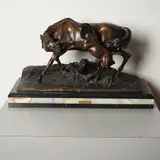 is a finely modeled bronze group depicting an Arab mare tenderly nuzzling and guiding her spirited foal by Jument Arabe et Son Poulain, bronze, sold Aug 2025