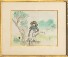 Portrait of Girl in a Hat Amongst a Landscape Scene by Henri Lebasque, Watercolor, sold Sep 2026